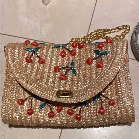 Cherry Embroidered Straw Clutch - Picture 1 of 1